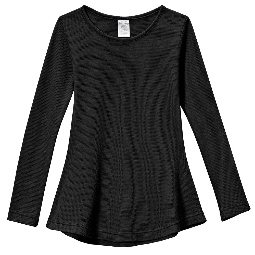 City Threads Big Girls' Thermal Long Sleeve Tunic Shirt Tee Dress for School Party Play, Black, 12