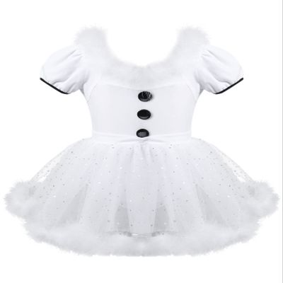 Loloda Toddler Baby Girls Snowman Costume Christmas Dance Figure Ice Skating Baton Twirling Tutu Dress White 10 Years