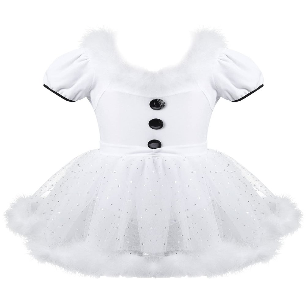 Loloda Toddler Baby Girls Snowman Costume Christmas Dance Figure Ice Skating Baton Twirling Tutu Dress White 4 Years