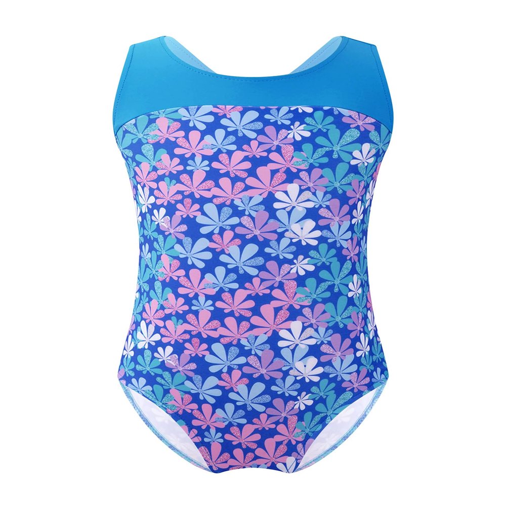 Manyakai Gymnastics Leotard for Girls Sleeveless Ballet Dancewear Athletic Dance Outfit Practice Clothes Flower Blue 4 Years