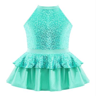 VernLan Girls Sequins Sleeveless Ruffle Hem Tutu Dress Kids Ballerina Ballet Leotard Dancewear Performance Costume Mint Green 4 Years