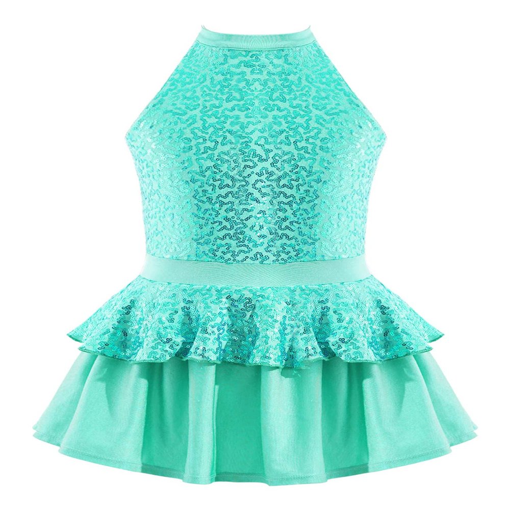 VernLan Girls Sequins Sleeveless Ruffle Hem Tutu Dress Kids Ballerina Ballet Leotard Dancewear Performance Costume Mint Green 4 Years