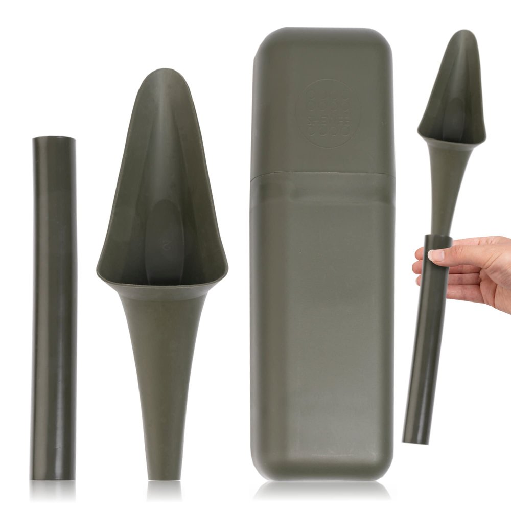 SHEWEE Flexi + Case  Reusable Pee Funnel  A Flexible, Larger Version of The Original Female Urination Device Since 1999! Quickly, Easily & Discreetly, Wee Standing Up. W/Pipe & Case  NATO Green