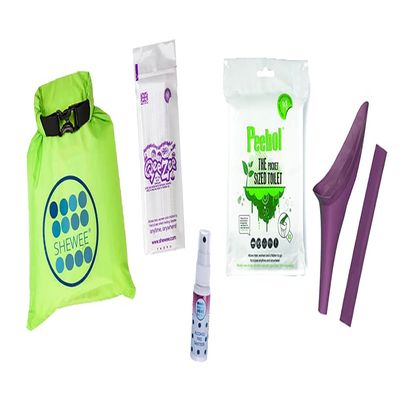 SHEWEE Flexi Travel Pack - Includes Reusable Pee Funnel, Peebol Pocket Sized Toilet, Hand Sanitiser and Dry Bag (Purple)