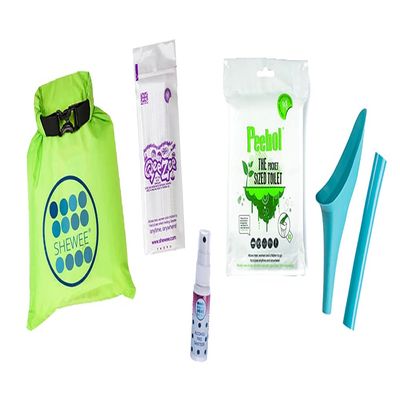 SHEWEE Flexi Travel Pack - Includes Reusable Pee Funnel, Peebol Pocket Sized Toilet, Hand Sanitiser and Dry Bag (Aqua)