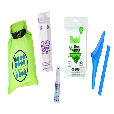 SHEWEE Flexi Travel Pack - Includes Reusable Pee Funnel, Peebol Pocket Sized Toilet, Hand Sanitiser and Dry Bag (Blue)