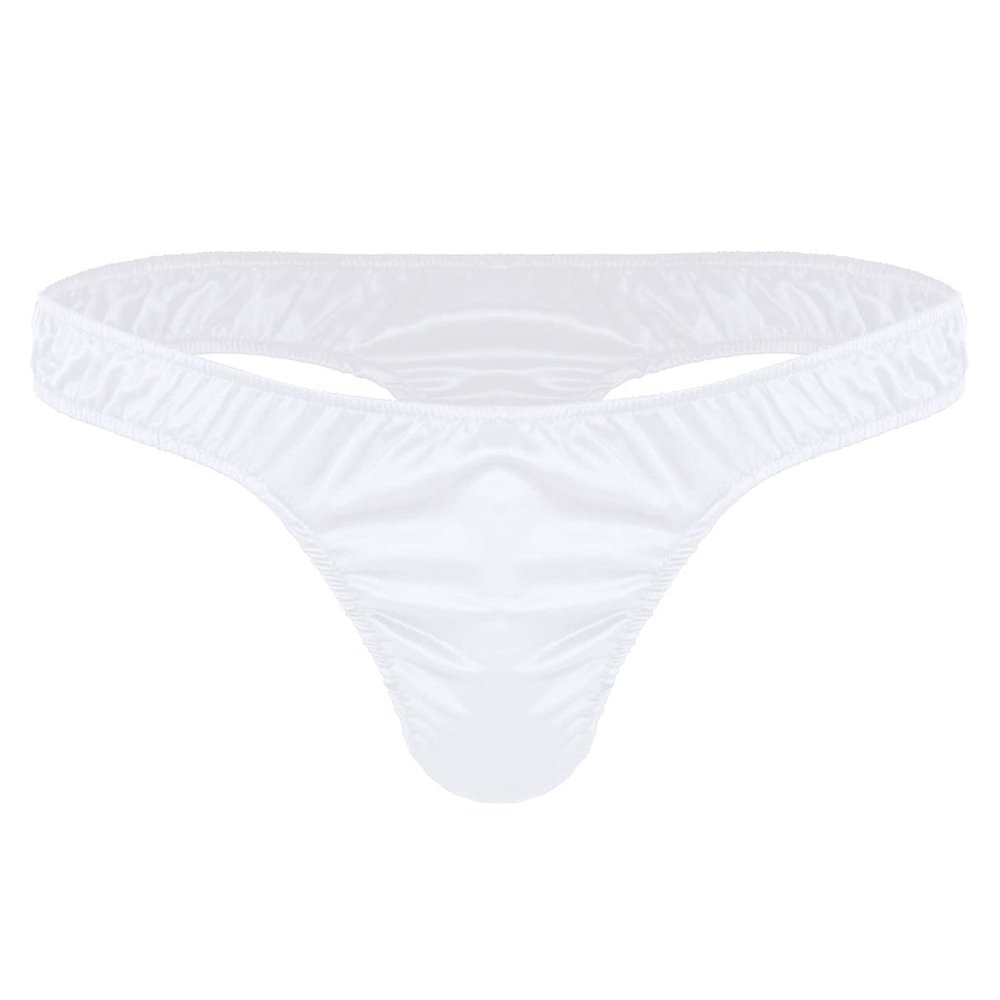 Manyakai Men's Soft Lingerie Thongs Bulge Pouch Panties Low Rise Bikini Bottoms Nightclub Underwear White Large
