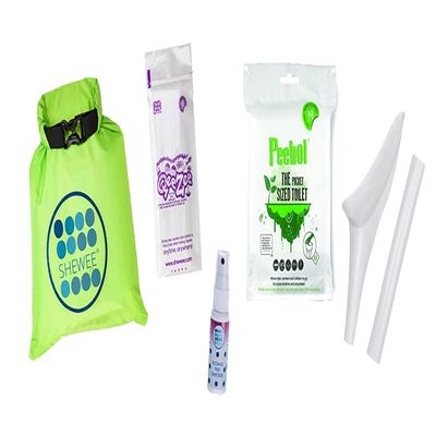 SHEWEE Flexi Travel Pack - Includes Reusable Pee Funnel, Peebol Pocket Sized Toilet, Hand Sanitiser and Dry Bag (White)