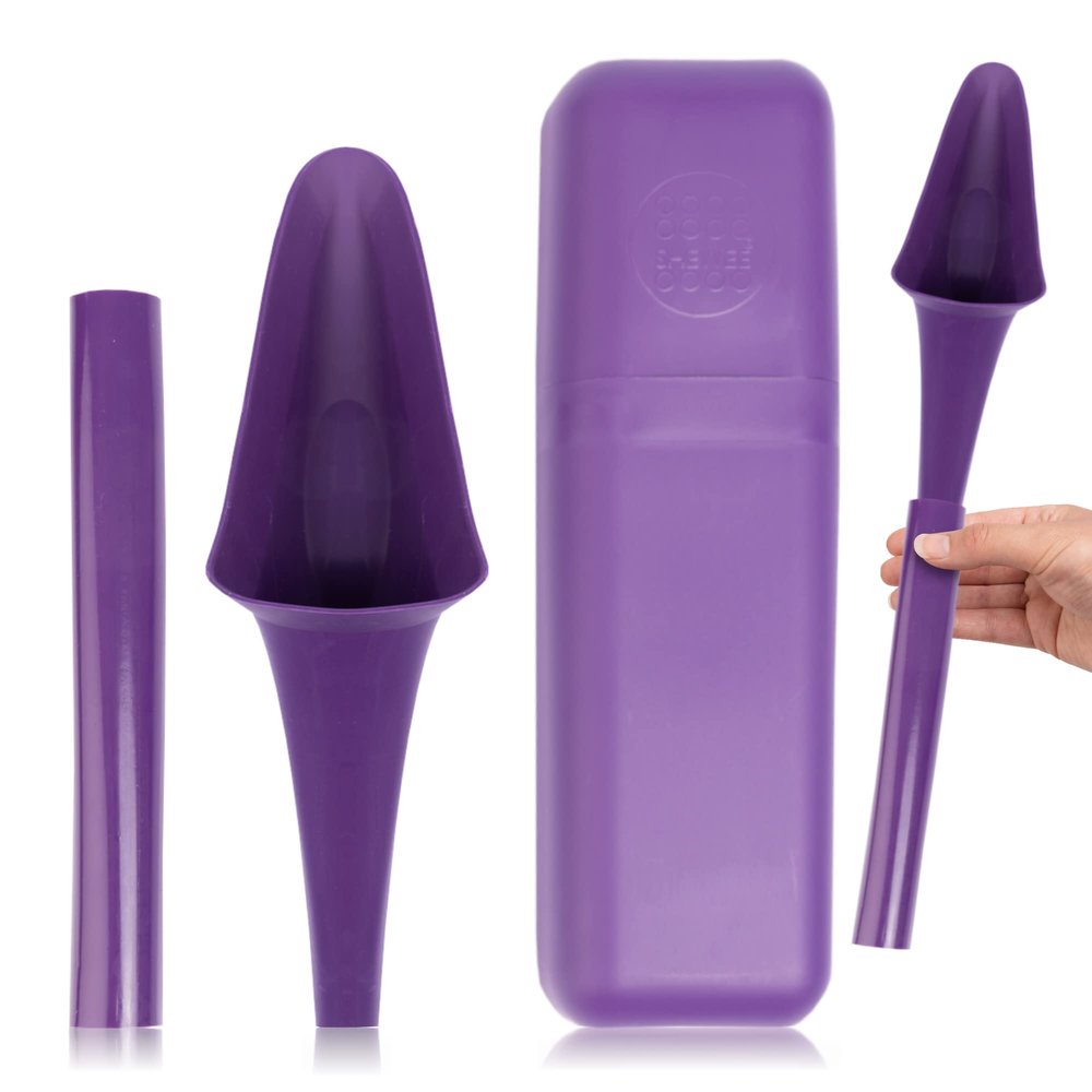 SHEWEE Flexi + Case  Reusable Pee Funnel  Flexible, Larger Version of The Original Female Urinal Since 1999! Quickly, Easily and Discreetly, Wee Standing Up. Comes with Pipe and Case  Purple