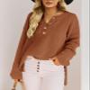 Saodimallsu Womens Oversized V Neck Batwing Long Sleeve Button Soft Fall Winter Cozy Chunky Knitted Pullover Sweaters Brown view 2