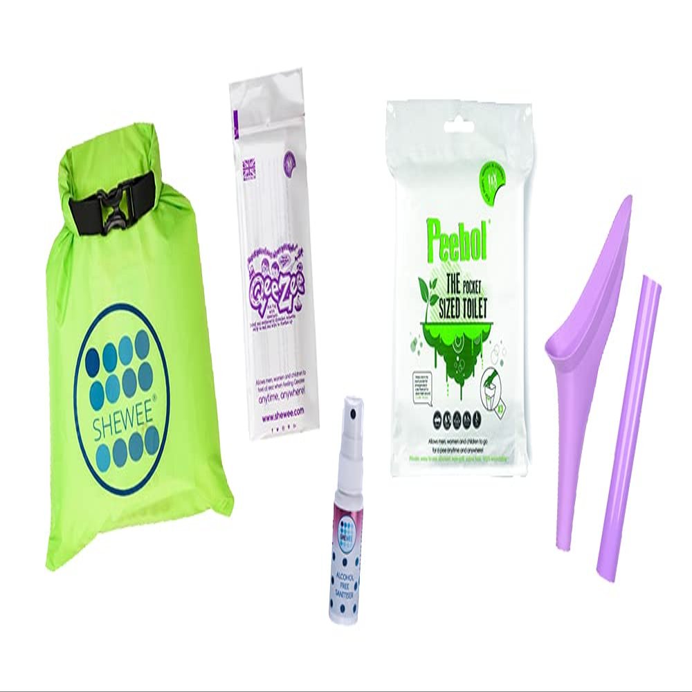 SHEWEE Flexi Travel Pack - Includes Reusable Pee Funnel, Peebol Pocket Sized Toilet, Hand Sanitiser and Dry Bag (Lilac)