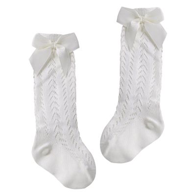 Duoremi Baby Girls Princess Bowknot Socks Knee High Socks Breathable Stretchy Knit Stockings Ivory 18-24 Months
