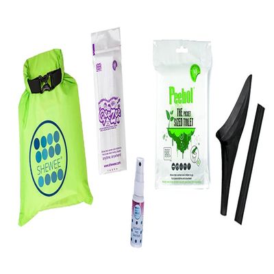 SHEWEE Flexi Travel Pack - Includes Reusable Pee Funnel, Peebol Pocket Sized Toilet, Hand Sanitiser and Dry Bag (Black)