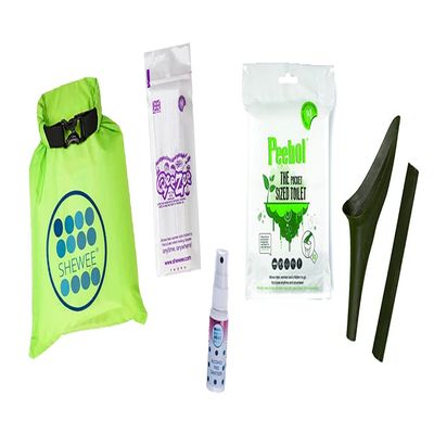 SHEWEE Flexi Travel Pack - Includes Reusable Pee Funnel, Peebol Pocket Sized Toilet, Hand Sanitiser and Dry Bag (NATO Green)