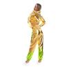 Rave Clothes Shiny Metallic Crop Top Hoodies for Women Streetwear Wet Look Pullover Holographic Sweatshirts Pants Club Wear Hip Hop Sweatpants Hooded Disco Dance Clubwear Rave Outfits Gold Large view 4