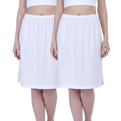 Aimly Women's Cotton Knee Length Underdress Side Slit Everyday Layers Half Slip Skirt White 2 Pieces