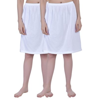Aimly Women's Cotton Knee Length Underdress Side Slit Everyday Layers Half Slip Skirt White 2 Pieces