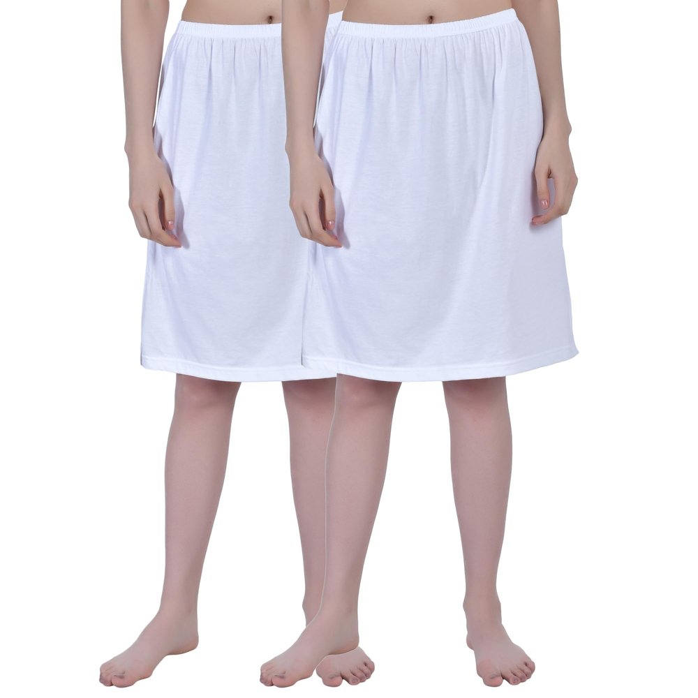 Aimly Women's Cotton Knee Length Underdress Side Slit Everyday Layers Half Slip Skirt White 2 Pieces