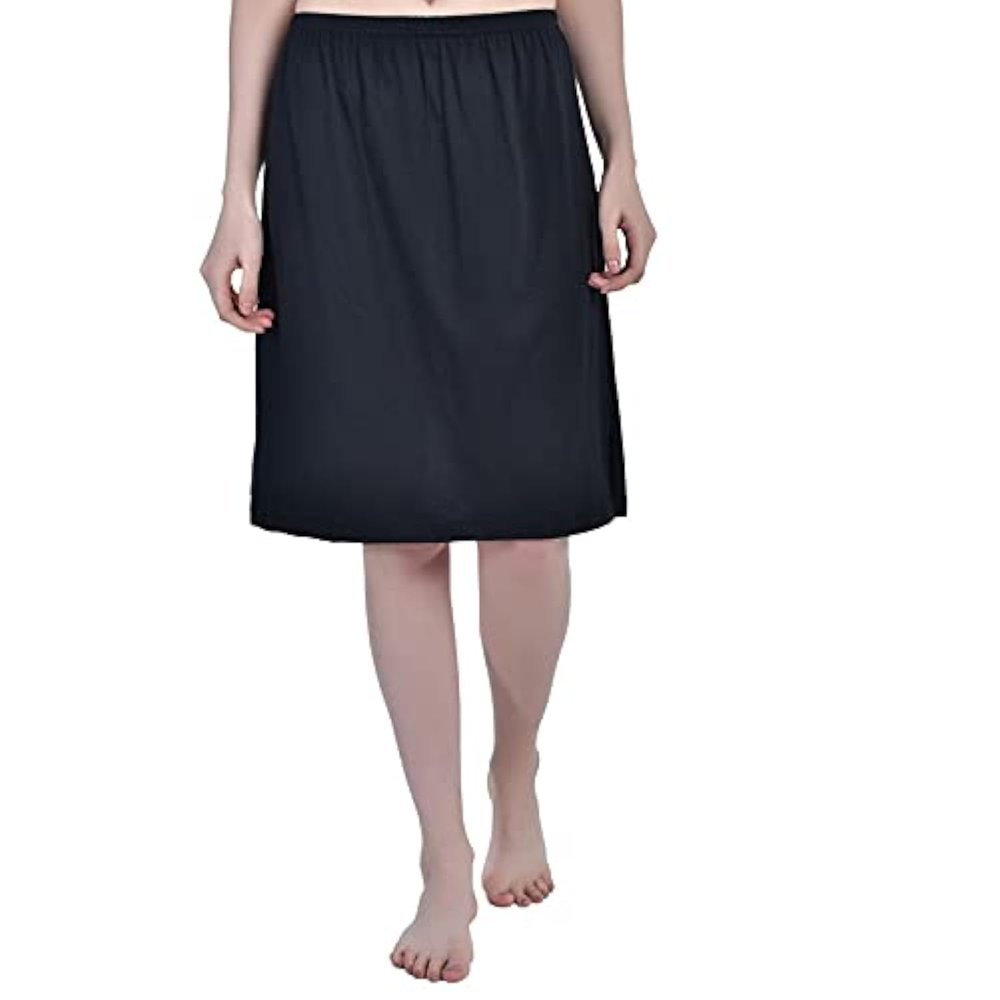 Aimly Women's Cotton Knee Length Underdress Side Slit Everyday Layers Half Slip Skirt Black XL Pack of 1