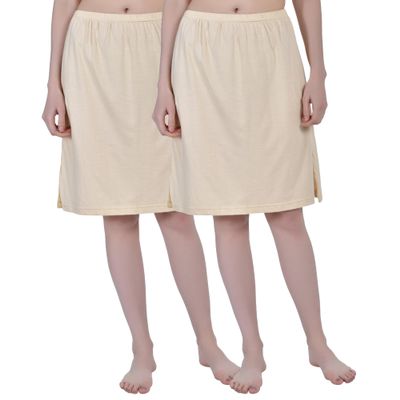 Aimly Women's Cotton Knee Length Underdress Side Slit Everyday Layers Half Slip Skirt Beige 2 Pieces