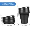 EASYXQ Collapsible Coffee Cup, 16 OZ 480ml Large Silicone Folding Camping Mug, Leak Proof BPA Free Portable, Travel Bottle with Lids for hiking, Microwave & Dishwasher Safe (Black) view 2