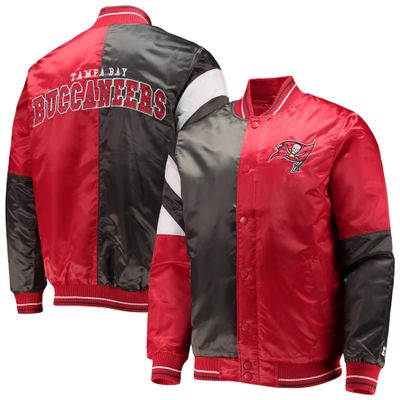 STARTER Men's Red/Black Tampa Bay Buccaneers Leader Varsity Satin Full-Snap Jacket