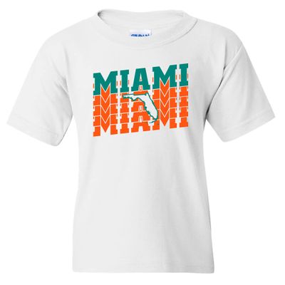 UGP Campus Apparel Miami Retro Repeat - Hometown Pride Youth T Shirt - Large - White