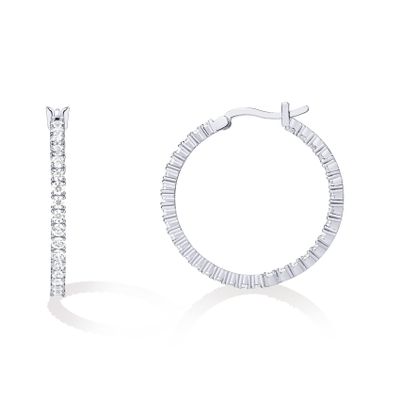 PAVOI 14K Gold Plated 925 Sterling Silver Post Cubic Zirconia Hoop Earrings | White Gold Hoops | 30mm