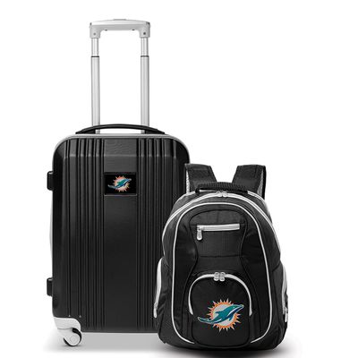 Denco Miami Dolphins 2-Piece Luggage Set, Includes 21-inch Two-Tone Hardcase Spinner and 19" Laptop Backpack