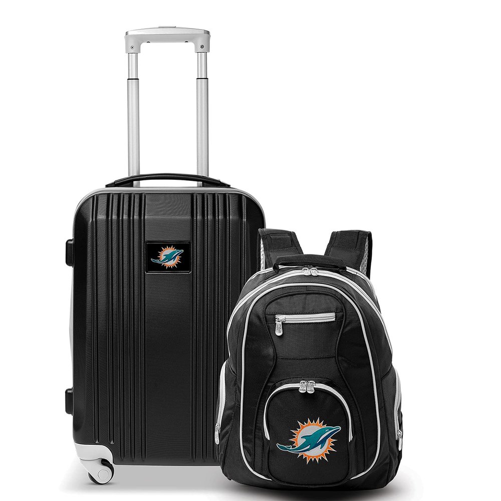 Denco Miami Dolphins 2-Piece Luggage Set, Includes 21-inch Two-Tone Hardcase Spinner and 19" Laptop Backpack
