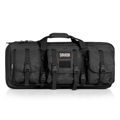 Savior Equipment American Classic Tactical Double Short Gun Case Pistol Bag, Spacious Front Pockets, Padded Shoulder Strap Included, 28 Inch Obsidian Black