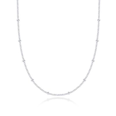 PAVOI 14K White Gold Plated Bead Chain Necklace | Ball Station Chain Necklaces For Women