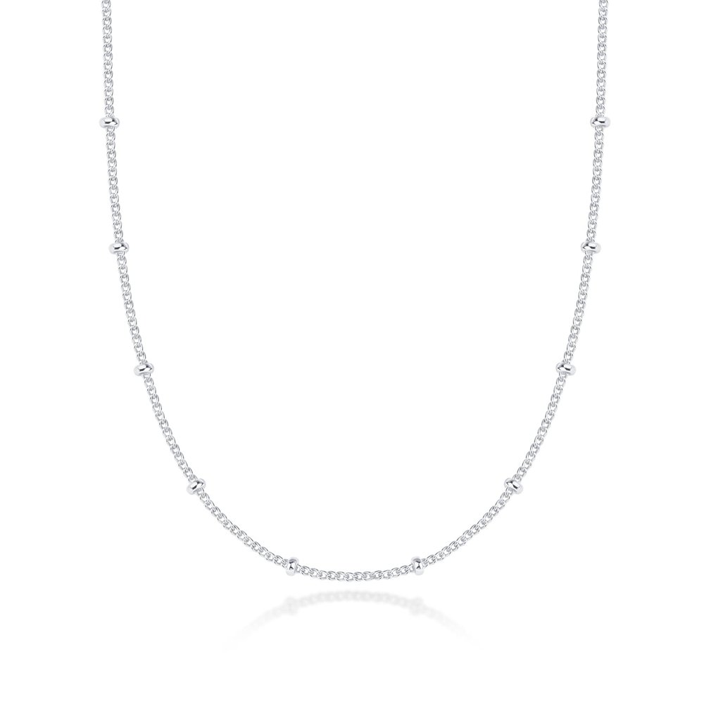 PAVOI 14K White Gold Plated Bead Chain Necklace | Ball Station Chain Necklaces For Women