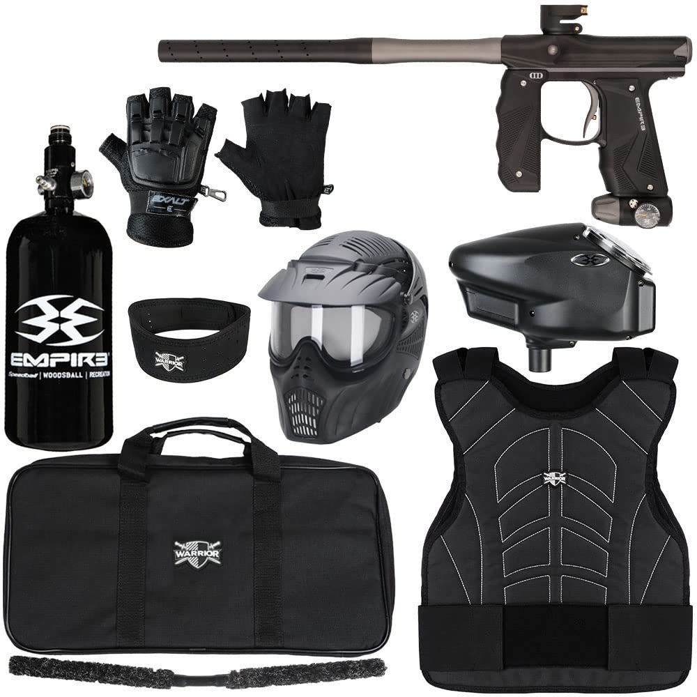 Action Village Empire Mini GS TP Level 3 Protector Paintball Gun Package Kit (Dust Black/Dust Grey, Glove Size: Small/Medium)