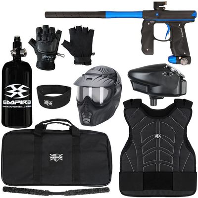 Action Village Empire Mini GS TP Level 3 Protector Paintball Gun Package Kit (Dust Black/Dust Dark Blue, Glove Size: Small/Medium)