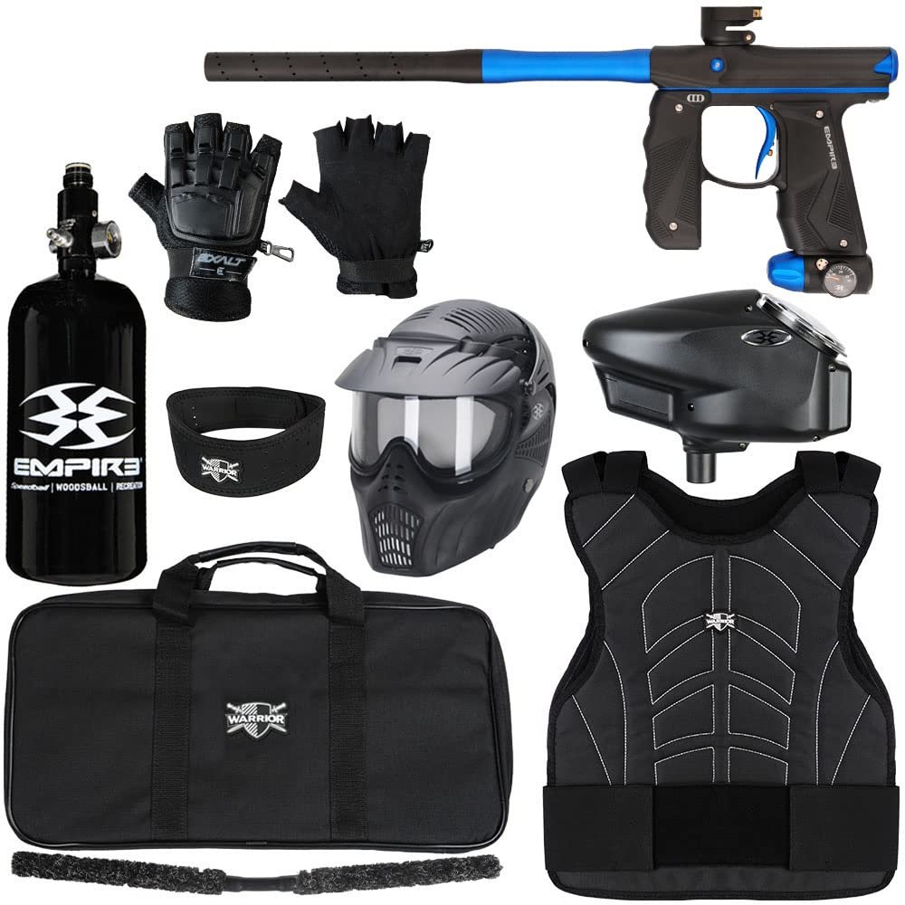 Action Village Empire Mini GS TP Level 3 Protector Paintball Gun Package Kit (Dust Black/Dust Dark Blue, Glove Size: Small/Medium)
