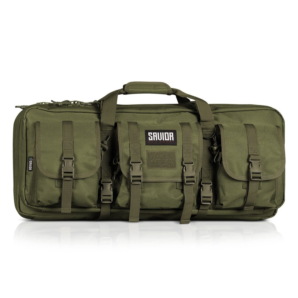 Savior Equipment American Classic Tactical Double Short Gun Case Pistol Bag, Spacious Front Pockets, Padded Shoulder Strap Included, 28 Inch Olive Drab Green
