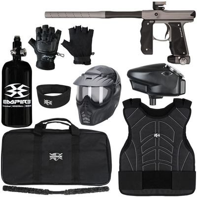 Action Village Empire Mini GS TP Level 3 Protector Paintball Gun Package Kit (Dust Dark Grey/Dust Black, Glove Size: Large/X-Large)