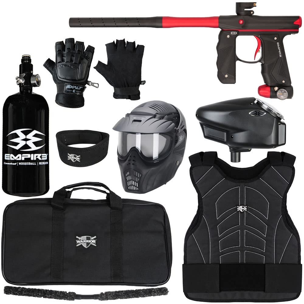 Action Village Empire Mini GS TP Level 3 Protector Paintball Gun Package Kit (Dust Black/Dust Red, Glove Size: Small/Medium)