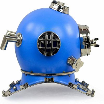 Diving Helmet 18 Inch Deep Sea Blue & Chrome Mark V Diving Divers Helmet Scuba Us Brass Vintage Deep Sea Solid Marine Helmet For Office & Home Decor By RS ENTERPRISES., Standard, 6_New