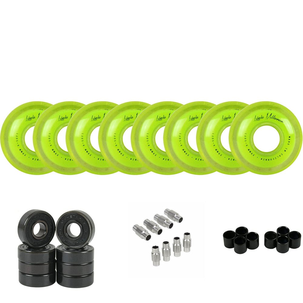 Labeda Millennium Gripper Roller Hockey Wheels + Hybrid Ceramic Bearings Green X-Soft 74A 59mm