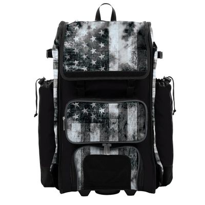 Boombah Catchers Superpack Hybrid Rolling Bat Bag - USA Old Glory Black Ops Black/Charcoal/White - Wheeled & Backpack Version