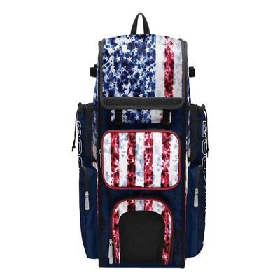 Boombah Superpack Bat Bag - Backpack Version (no wheels) - Holds 4 Bats - USA Salute Navy/Red/White