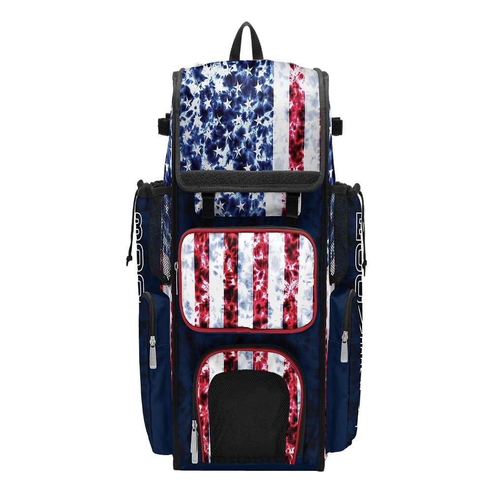 Boombah Superpack Bat Bag - Backpack Version (no wheels) - Holds 4 Bats - USA Salute Navy/Red/White