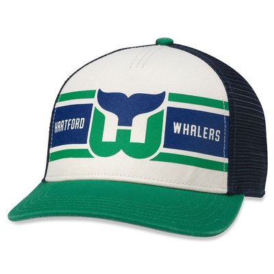 AMERICAN NEEDLE Officially Licensed NHL Hockey Hartford Whalers Adjustable Snapback Baseball Hat, Sinclair Collection, Deep Royal/Ivory/Kelly (21001A-HAW-DRIK)