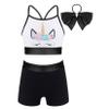 Moggemol Kids Girls 2 Piece Sports Outfit Shiny Crop Top with Booty Shorts for Gymnastics/Dance/Swimming Black,Cratoon 12 view 1