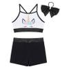 Moggemol Kids Girls 2 Piece Sports Outfit Shiny Crop Top with Booty Shorts for Gymnastics/Dance/Swimming Black,Cratoon 12 view 3
