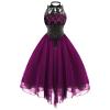 Women's Sleeveless Gothic Dress with Corset Halter Lace Swing Cocktail Dress Formal Halloween Punk Hippie Dresses Hot Pink view 1
