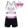 Moggemol Kids Girls 2 Piece Sports Outfit Shiny Crop Top with Booty Shorts for Gymnastics/Dance/Swimming Hotpink,Cratoon 12 view 1