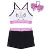 Moggemol Kids Girls 2 Piece Sports Outfit Shiny Crop Top with Booty Shorts for Gymnastics/Dance/Swimming Hotpink,Cratoon 12 view 3